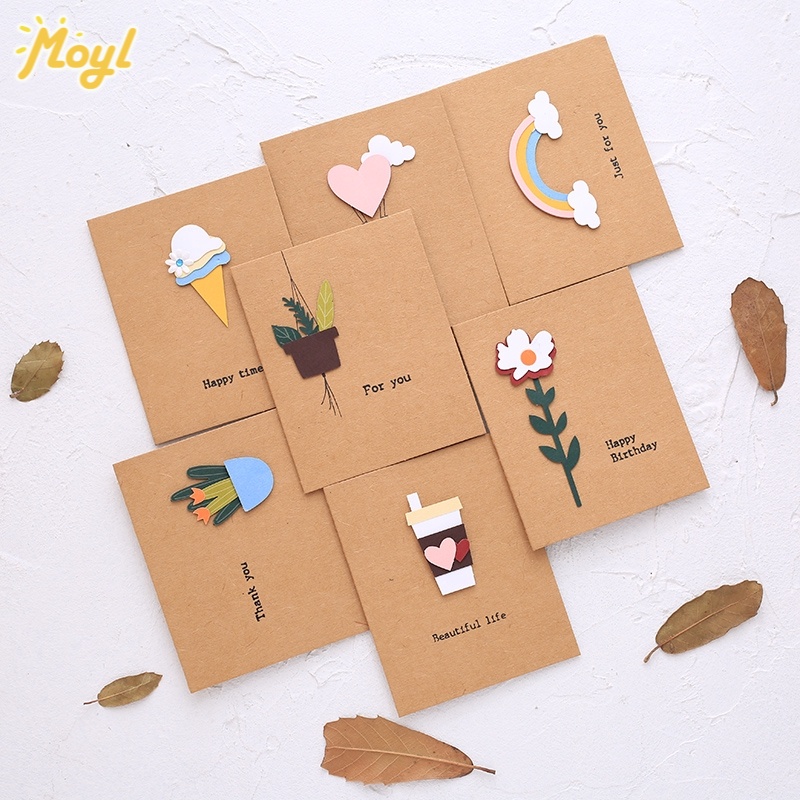 Thiệp Handmade Thủ Công Giấy Kraft 3d WENEX Viết Tay Vintage Cổ Điển Quà Tặng Cảm Ơn Tết, Chúc Mừng Sinh Sinh Nhật