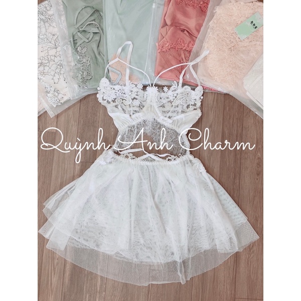 Tặng chip xinh _ Váy ngủ sexy xuyên thấu voan lụa phối viền nâng ngực cao cấp Đầm mặc nhà gợi cảm quyến rũ SP056