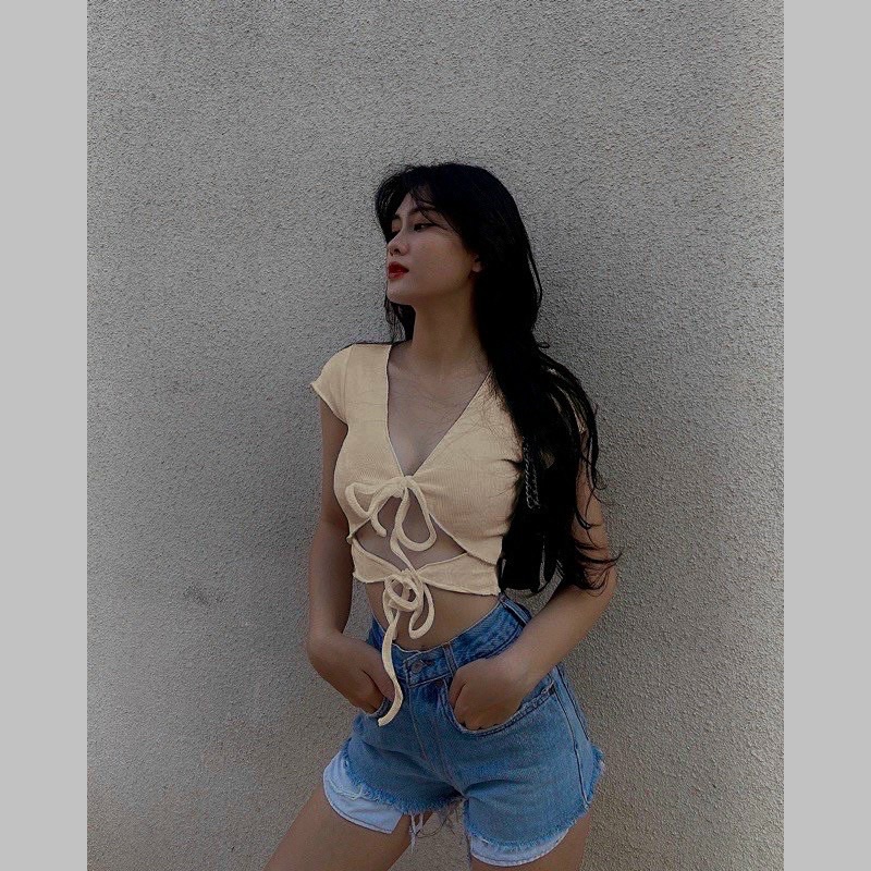 Áo kiểu tay ngắn chất xốp mịn ( có mút ngực)