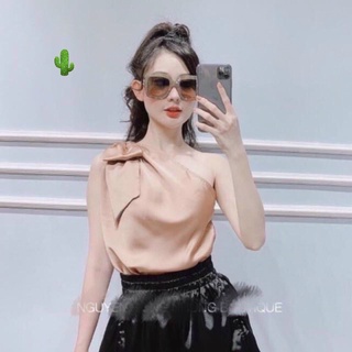 Áo kiểu phi lụa lệch vai đính nơ bên cực xinh , chất phi lụa mềm mịn mát