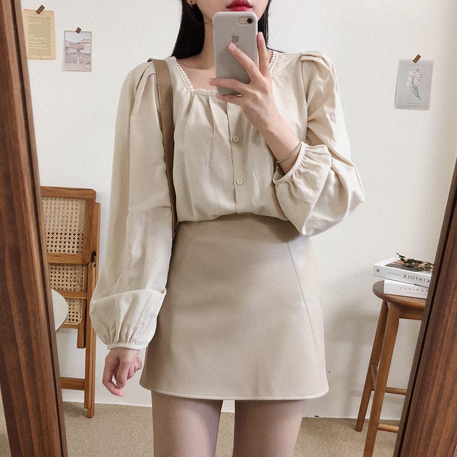 Áo Nữ Cổ Tròn Màu Trơn Phối Ren 38513