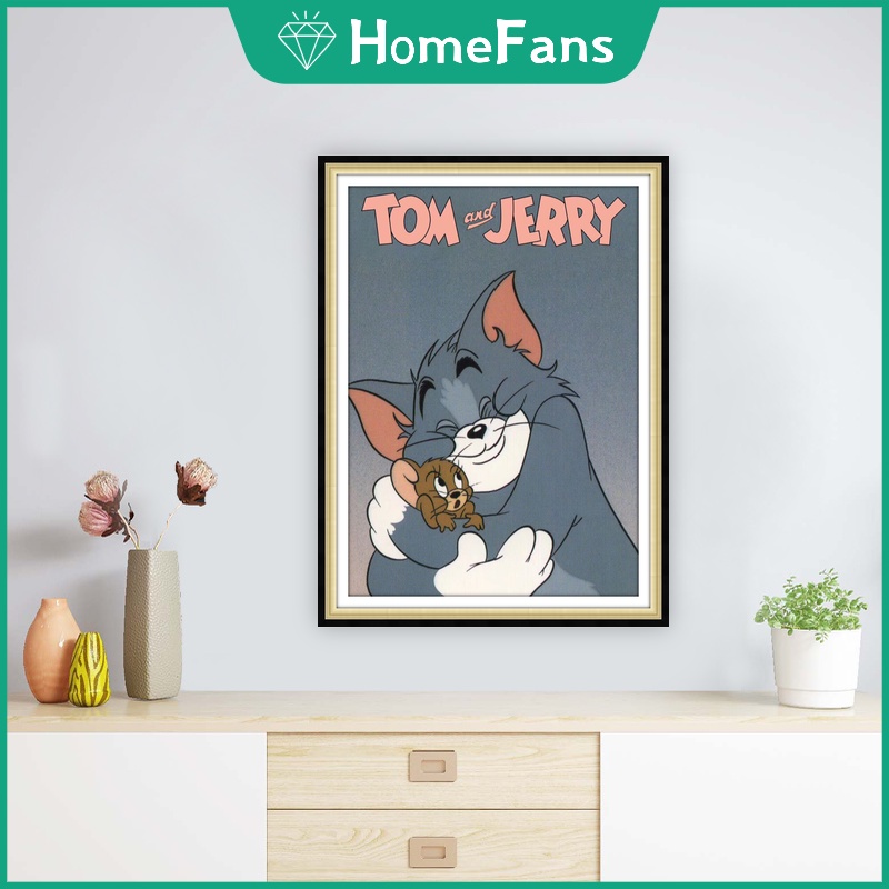 Bộ Tranh Đính Đá 5D Tự Làm Hình Tom &amp; Jerry 30x40cm / 40x5 Trang Trí Nhà Cửa