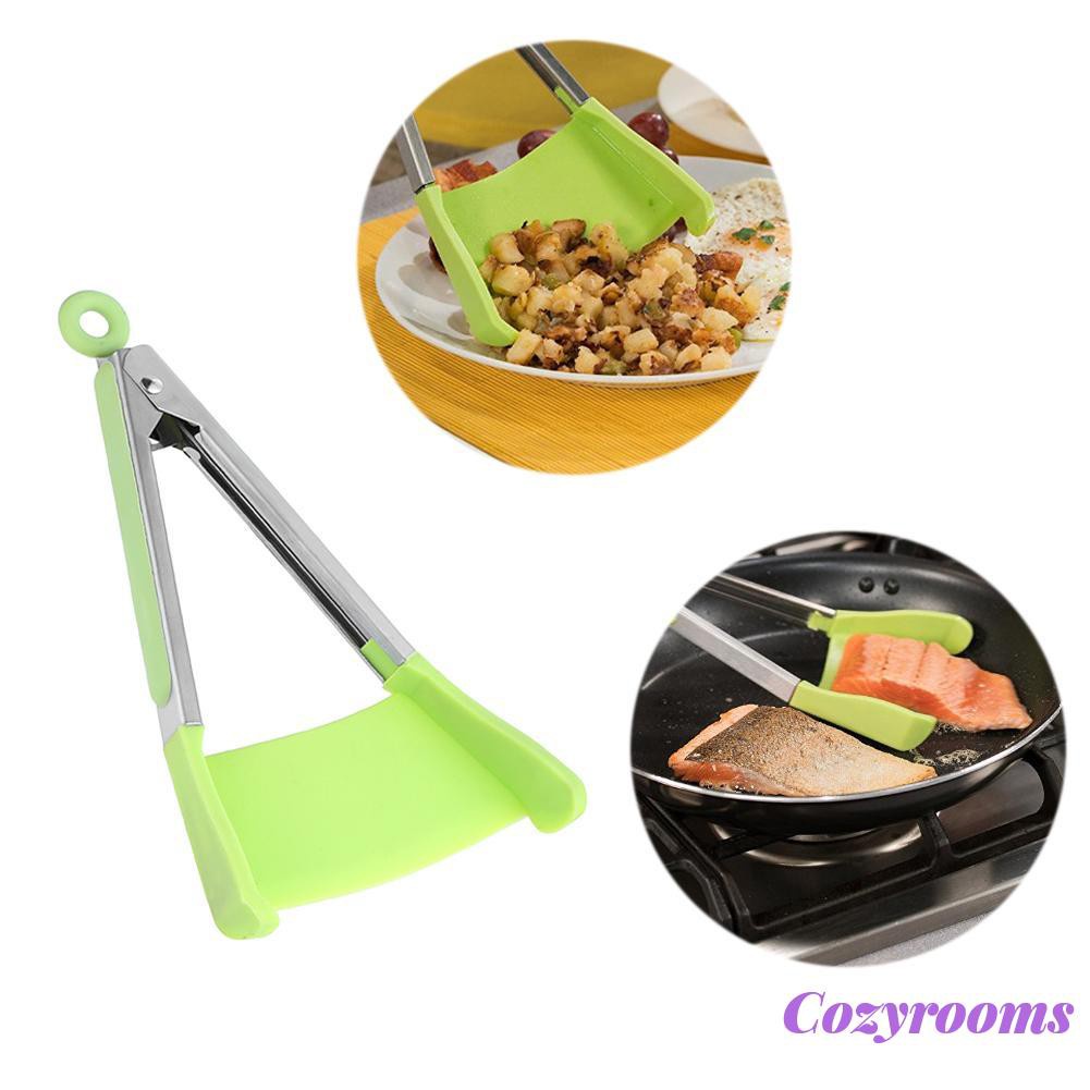 Cozy 2 in 1 Non-stick Heat Resistant Silicone Clever Tongs Clip Kitchen Spatula