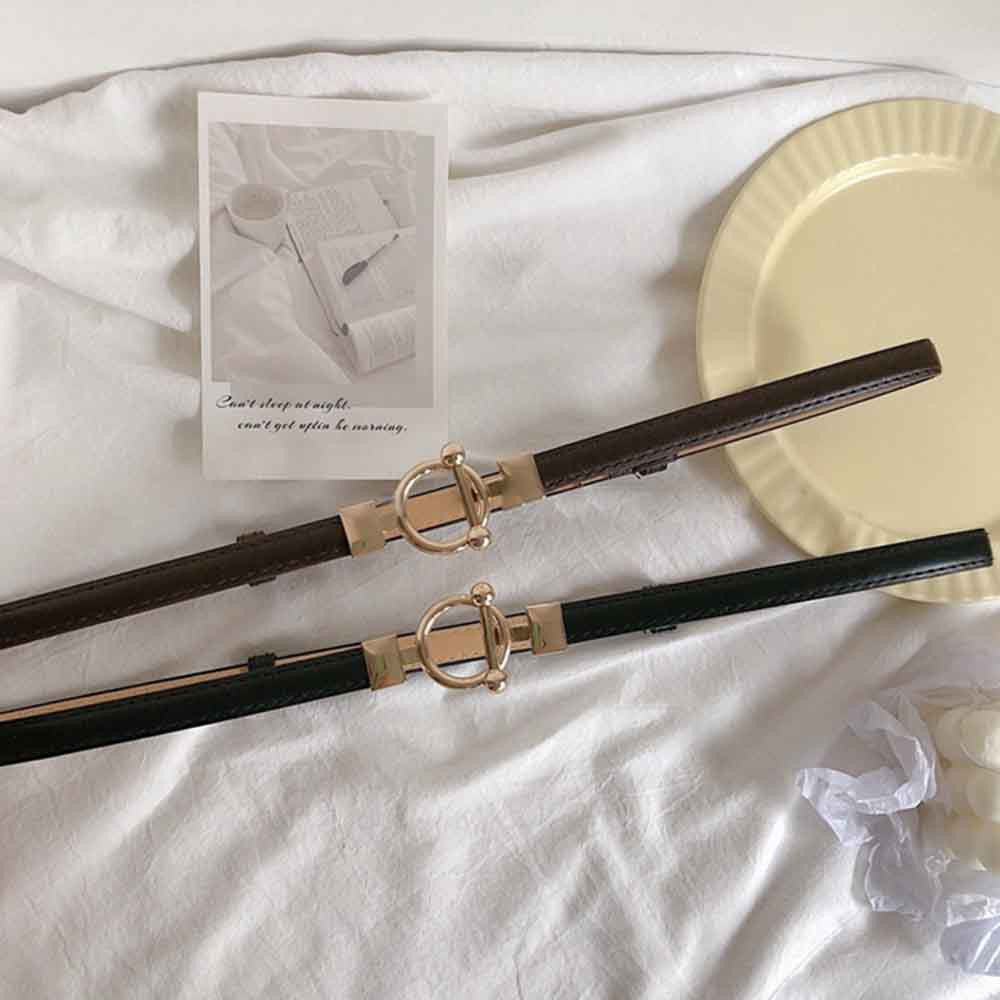 Thắt lưng da PU phối khóa kim loại dạng tròn thời trang dành cho nữ