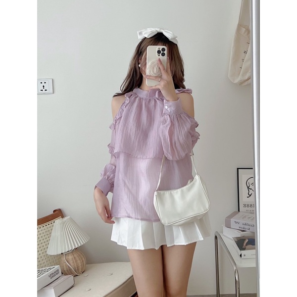Áo hở vai nhún bèo xinh xắn 4 màu