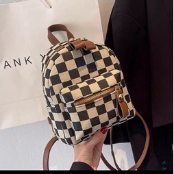 Balo nữ đẹp hoạ tiết caro 2 màu nâu đen size 21*19cm phong cách hàn quốc giá rẻ cho sinh viên học sinh-TM30