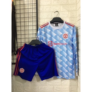  Bộ Áo Bóng Đá Thể Thao Đá Banh CLB MU MANCHESTER UNITED Dài Tay Màu Xanh Trắng Sân Khách Chất Polyester Lion Sport 