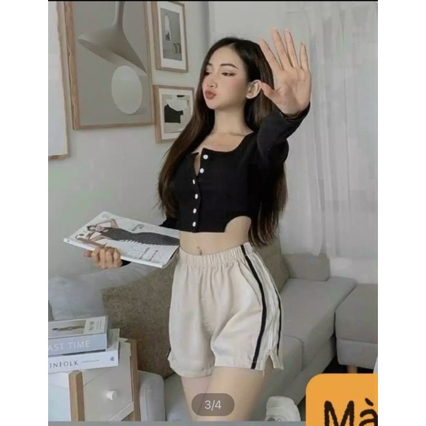 ÁO CROPTOP TAY DÀI HỞ BỤNG CÓ NÚT XINH U1