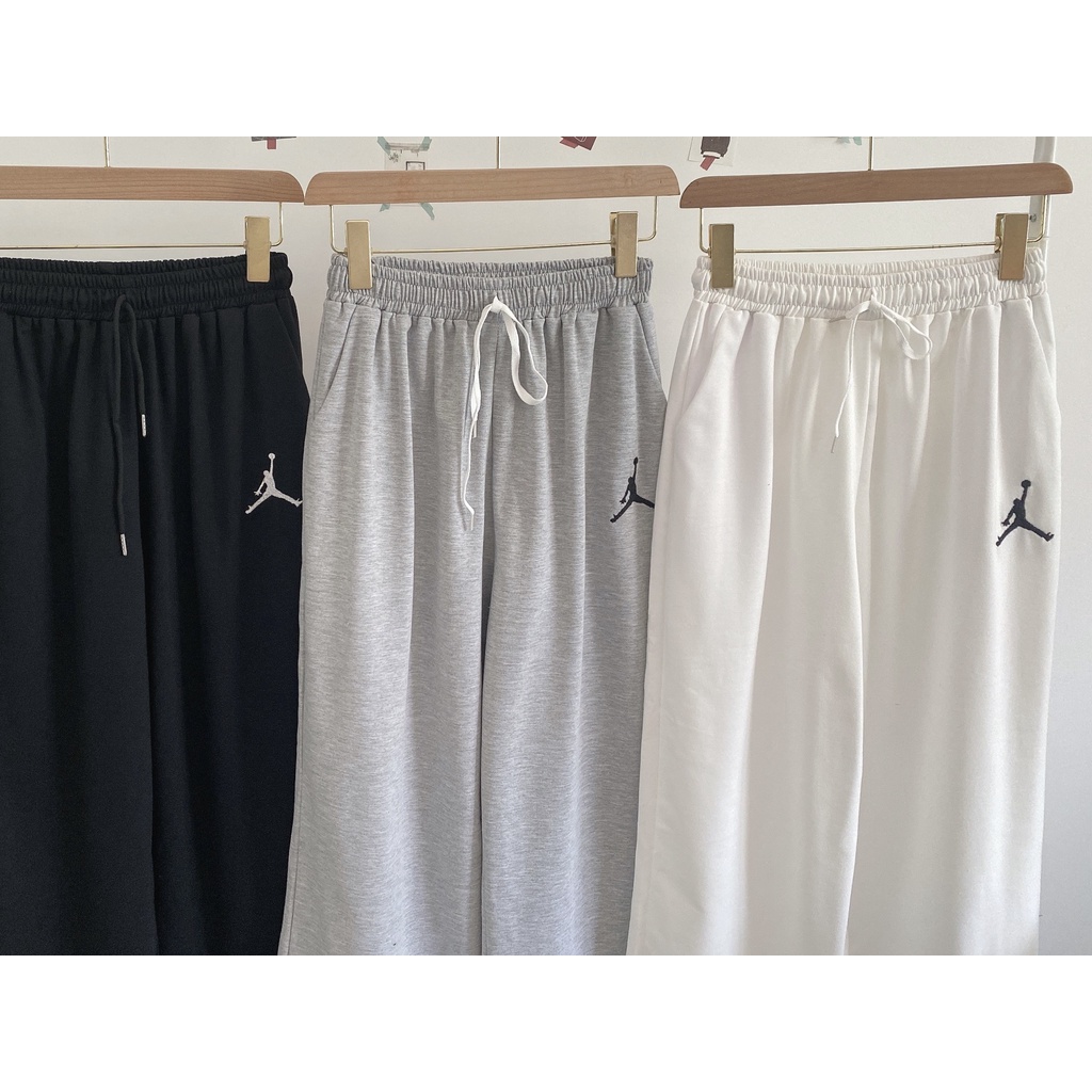 Quần thun trơn lưng cao LIZHOUSE dáng suông ống rộng Unisex  kèm dây rút