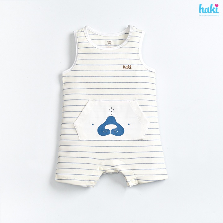 Bộ áo liền quần body đùi sát nách kẻ, túi ốp vải tre cao cấp Haki BB046