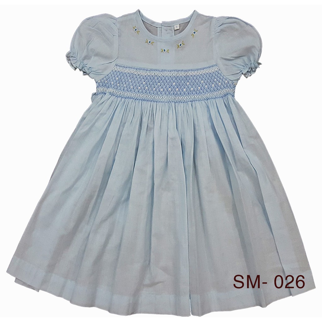 Đầm trẻ em đẹp siêu xinh như công chúa xích móc thêu tay 'hand smocked dress" Kabota - xanh blue baby SM026