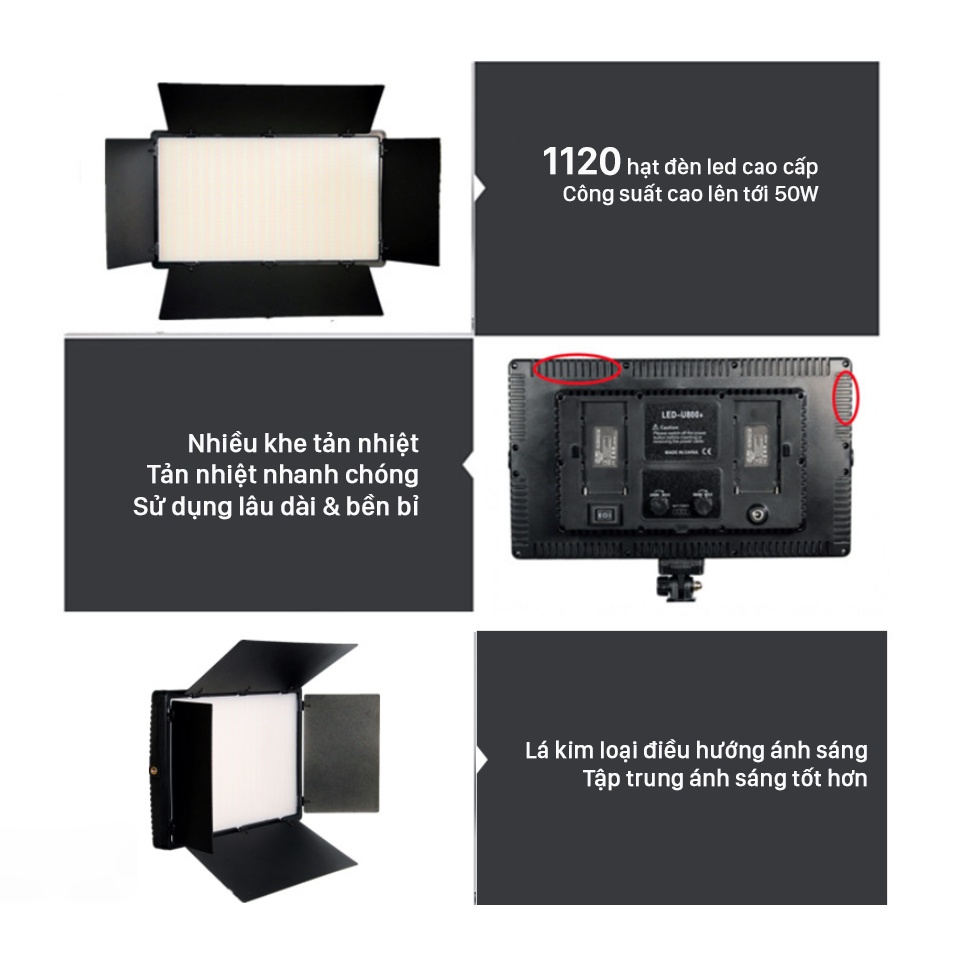 [Giá hủy diệt] Đèn LED U800 50W hỗ trợ chiếu sáng cho quay phim, chụp ảnh chuyên nghiệp (kèm phụ kiện chuyên dụng)