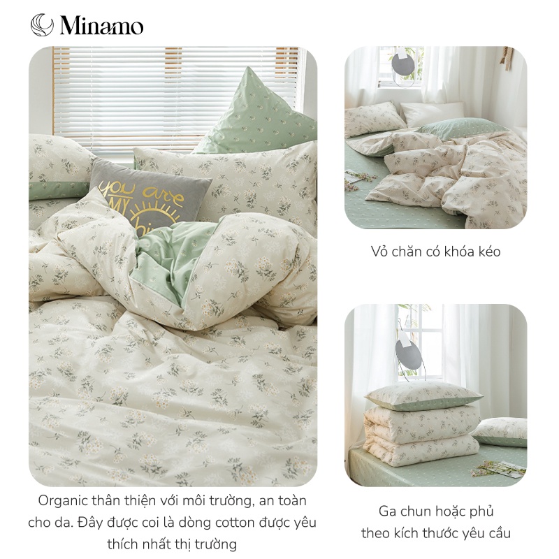 Set Bộ Vỏ Chăn Ga Gối Cotton Living Cỏ Ngọc Minamo B27 Chiết Liệu Cao Cấp Không Bai Xù, Siêu Mềm Mịn, Thấm Hút Mồ Hôi