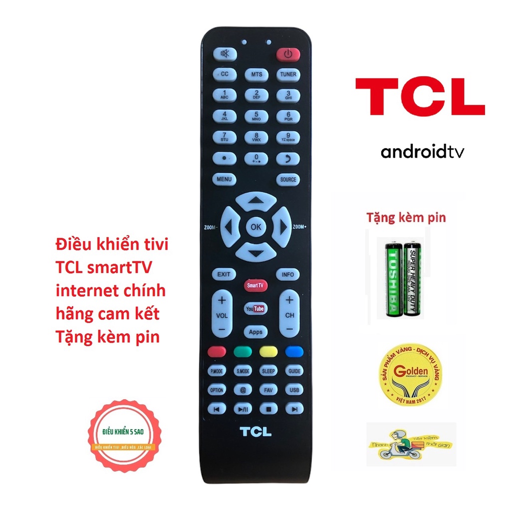 Điều khiển tivi TCL cho tivi Smart internet chính hãng zin theo máy -tặng kèm pin chĩnh hãng - Remote TV TCL youtube