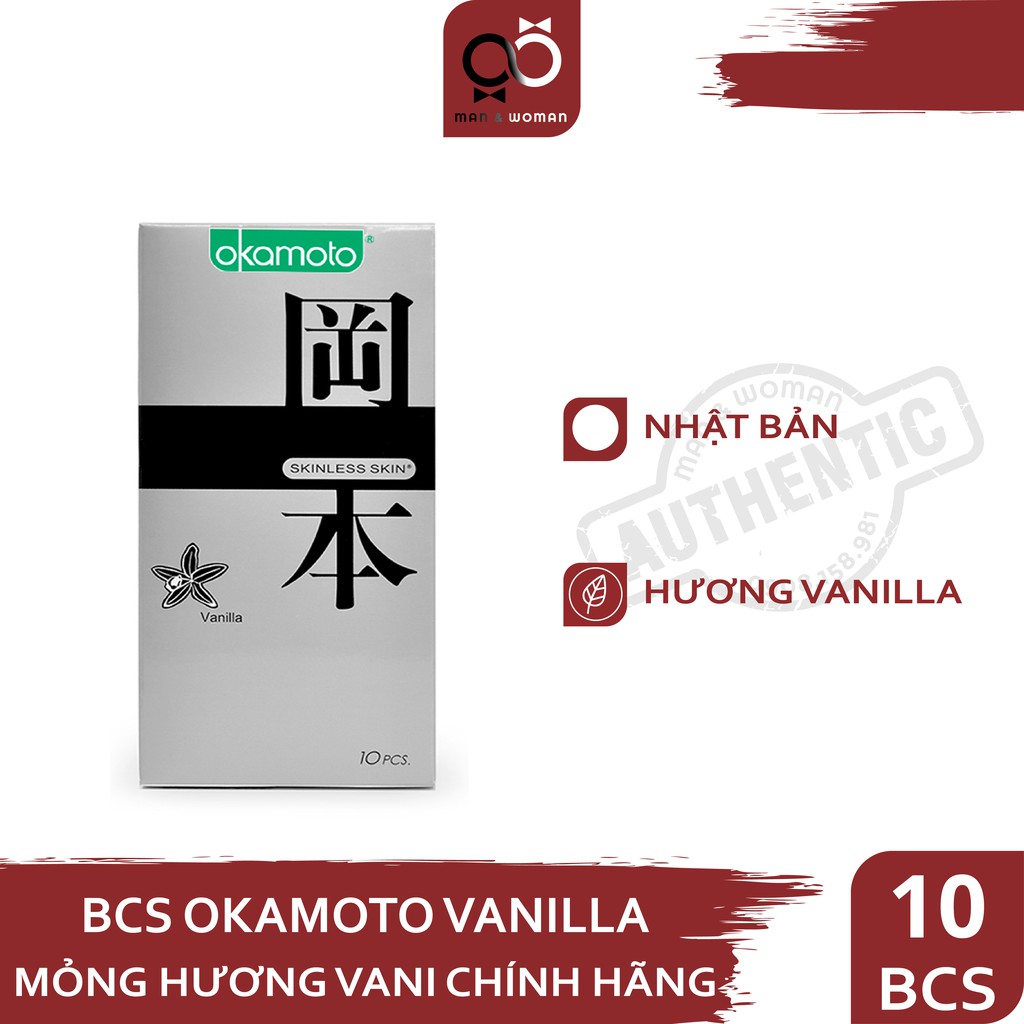 Bao cao su Okamoto Siêu mỏng hương Vani Skinless Skin Vanilla Hộp 10 Cái CON305