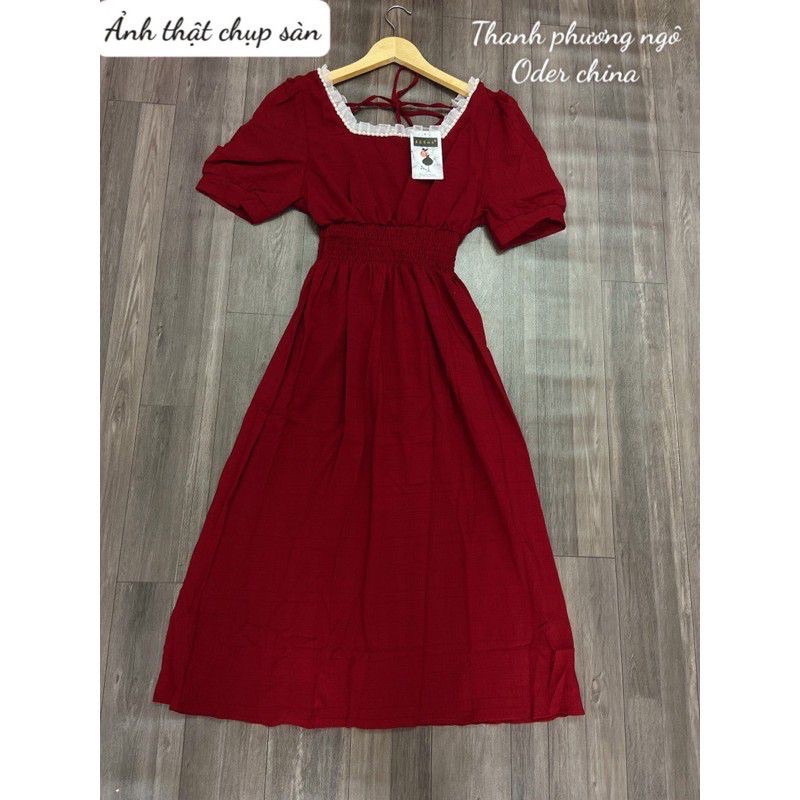 Đầm tiểu thư cổ vuông đính ngọc dự tiệc dáng dài hàng quảng châu | BigBuy360 - bigbuy360.vn