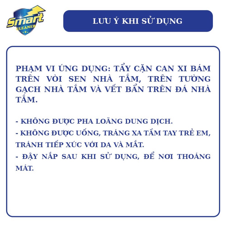 Nước tẩy rửa cặn canxi sen vòi nhà tắm SMART TC bồn chậu inox tường gạch làm sạch vết nước cứng 300/500ml