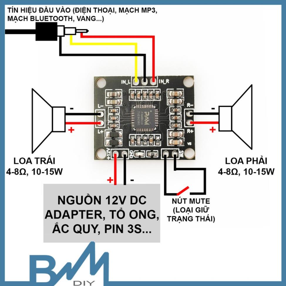 036 Mạch khuếch đại âm thanh mini PAM8610 2x15W 12V