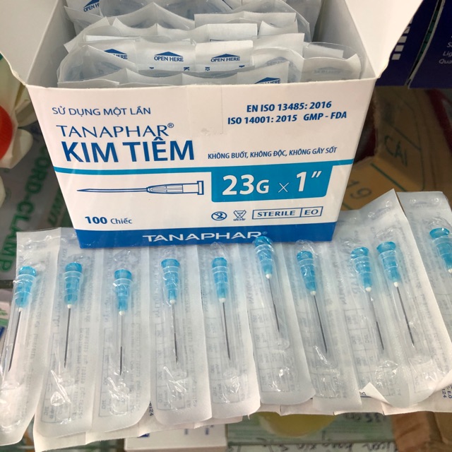 SIÊU BÉN Hộp 100 đầu kim tiêm ép vỉ 23G TANAPHAR - không độc - không chất DEHP