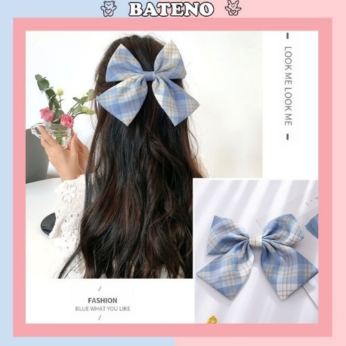 Kẹp tóc nơ caro Bateno nhiều màu xinh xắn nữ tính dịu dàng KT34