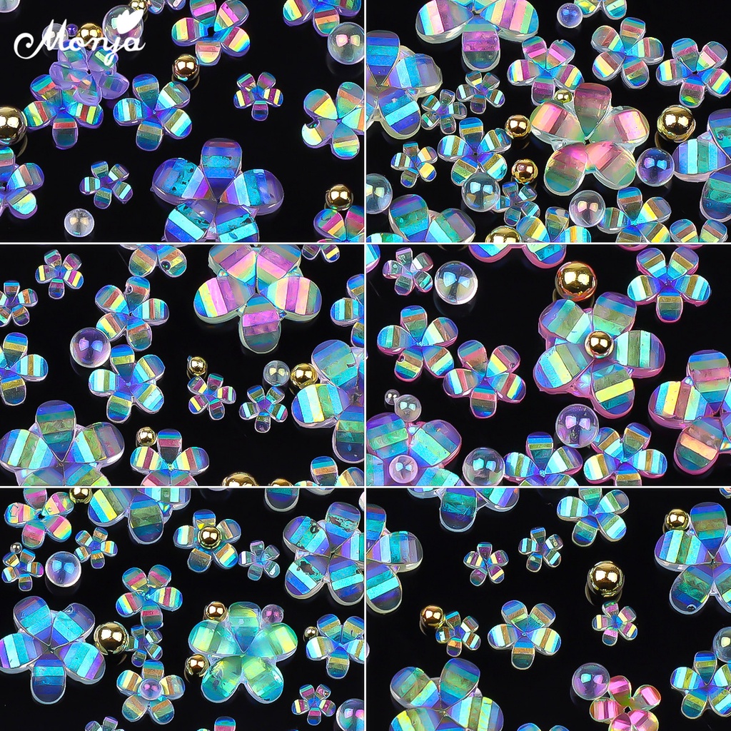 MONJA Hạt Kim Loại 6 Màu Đính Trang Trí Móng Tay 3D