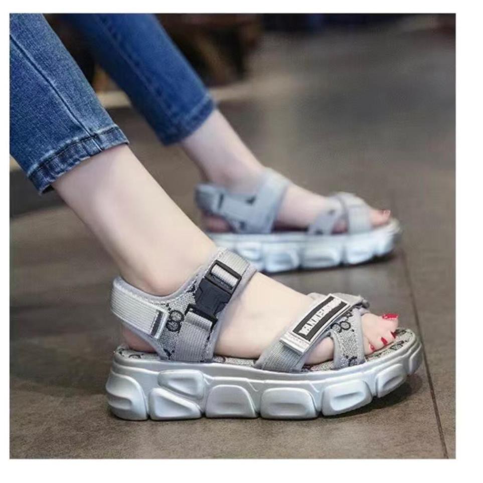 Sandal Nữ, Giày Sandal Đế Xuồng Cao 3 Phân Quai Ngang Phối Họa Tiết, Chuẩn Size, Đế Êm Nhẹ, Hàng Chuẩn Phom Đẹp Fullbox