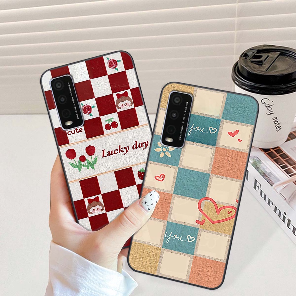 Ốp Vivo Y20 caro trái tim cá tính, thời trang siêu đẹp, siêu phong cách