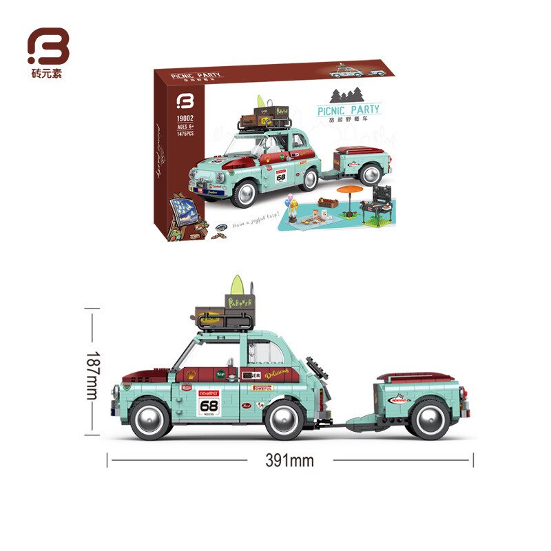 Đồ chơi giáo dục Lắp Ráp mô hình siêu xeTravel Picnic Car 19002 Fiat 500 11509