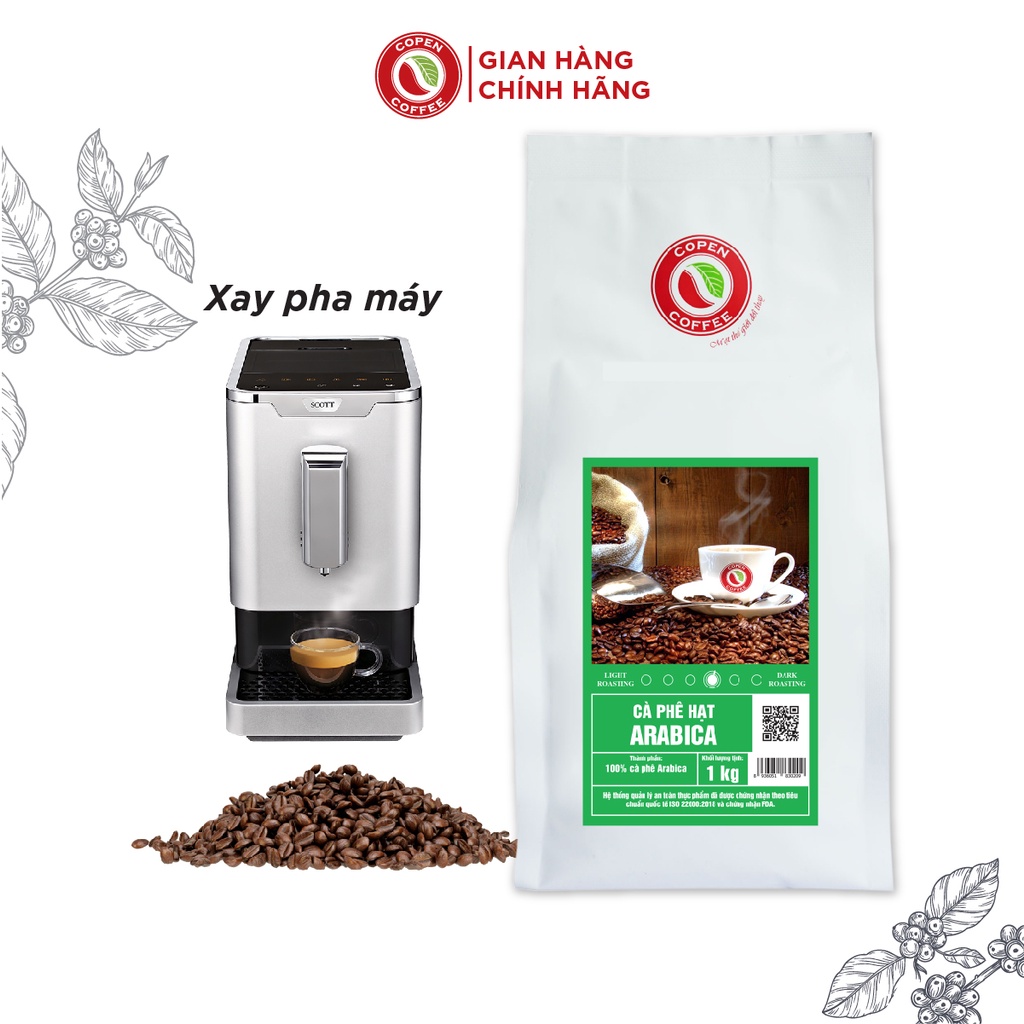 Cà phê hạt Arabica - Copen Coffee - Rang mộc nguyên chất - Dành cho pha phin - Hương vị đắng nhẹ, ít chua - Gói 1KG