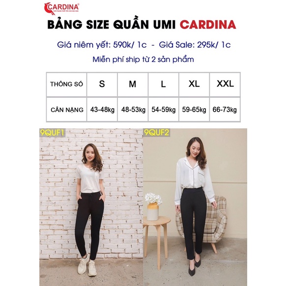 Quần UMI công sở CARDINA cạp cao xếp ly ghen bụng 100% chất umi Nhật mã 9QUF1 , 9QUF2 co giãn 4 chiều