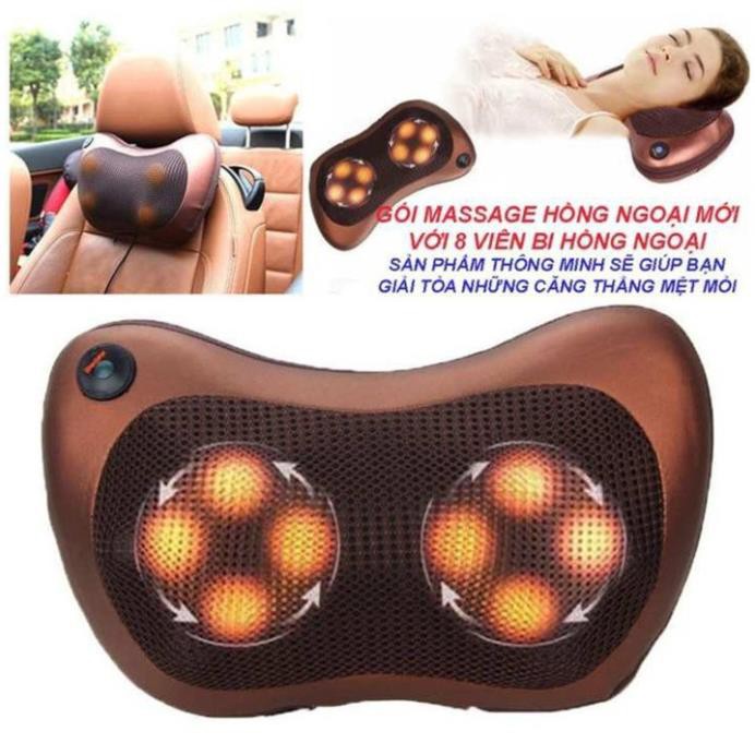 Gối massage hồng ngoại 8 bi trị liệu nhức mỏi tặng kèm đầu cắm sạc ô tô thông mịnh 1