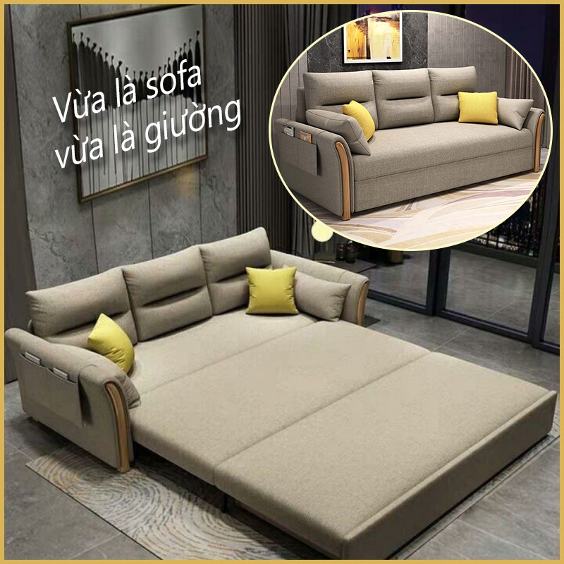 Giường sô pha ghế sô pha mở thành giường 1.8m giường gấp ghế sofa đa năng (Màu kaki) tiện dụng hiện đại FU322