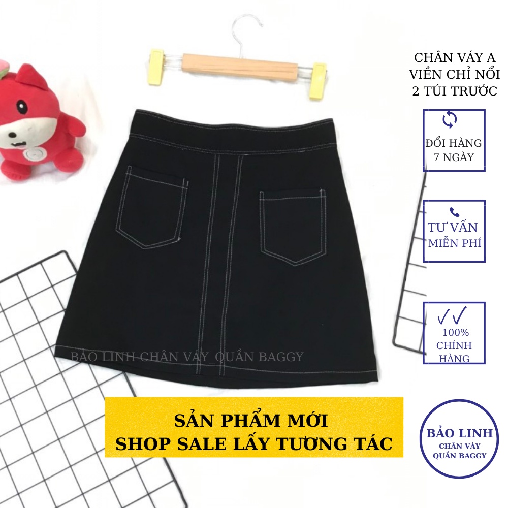 Chân Váy Lưng Cao Linh Store Dáng Chữ A Viền Chỉ Nổi Có Quần Chống Lộ Trong M043 Chân Váy Đen Sang Trọng