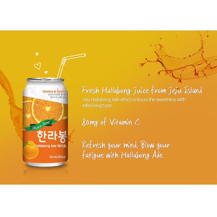 Nước ép trái cây có ga lon 355ml - Nho xanh &amp; Quýt Jeju Hàn Quốc Sparkling Ade - Hàng Nhập khẩu