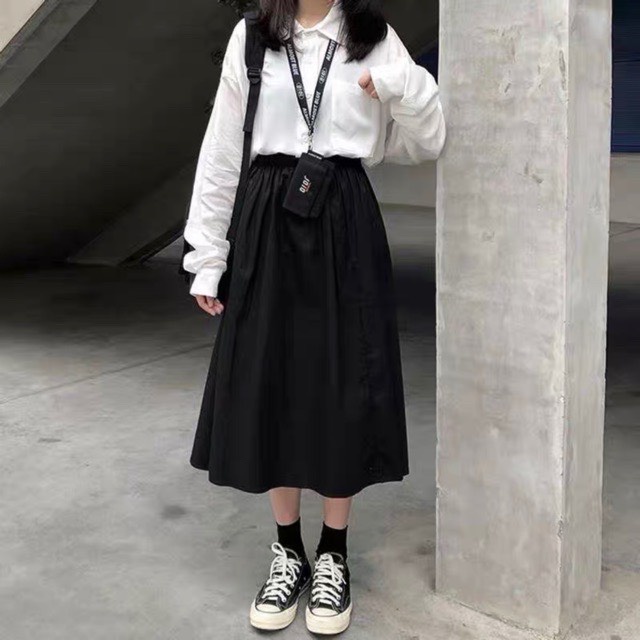 [Ảnh thật] Chân váy đũi dáng dài style Hàn Quốc Chân váy vintage Quảng Châu Đầm nữ