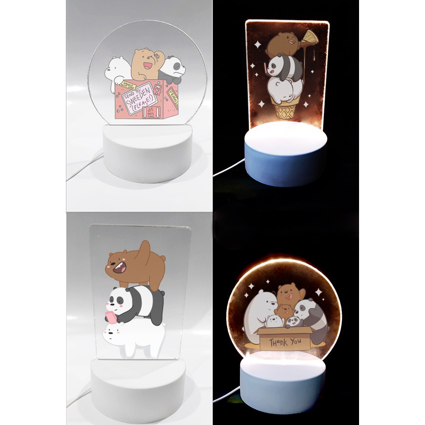 Đèn Led 3D Ba anh em gấu DLI4 Đèn Ngủ 3D Bare Bear Sáng Tạo cute dễ thương