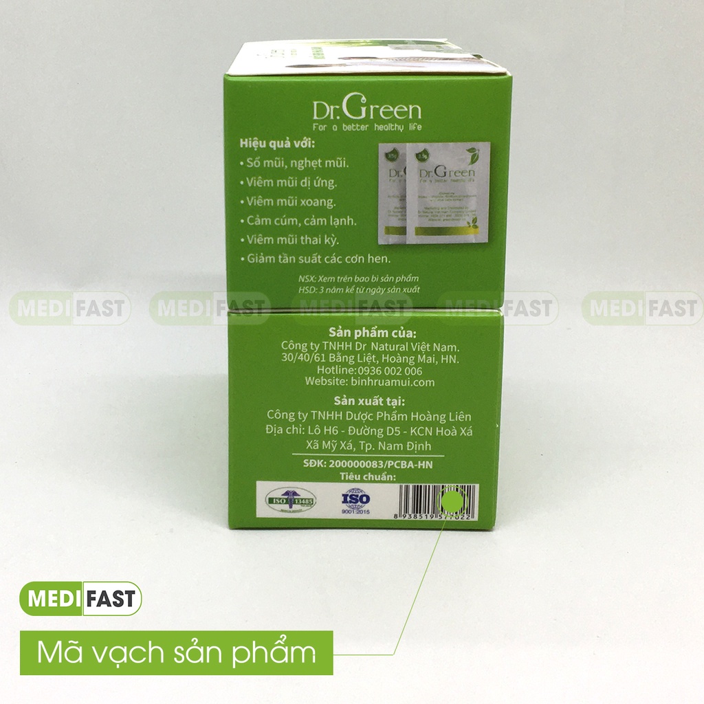 Muối rủa mũi Dr Green Nha Đam - Hộp 30 gói - Muối nha đam sạch sâu