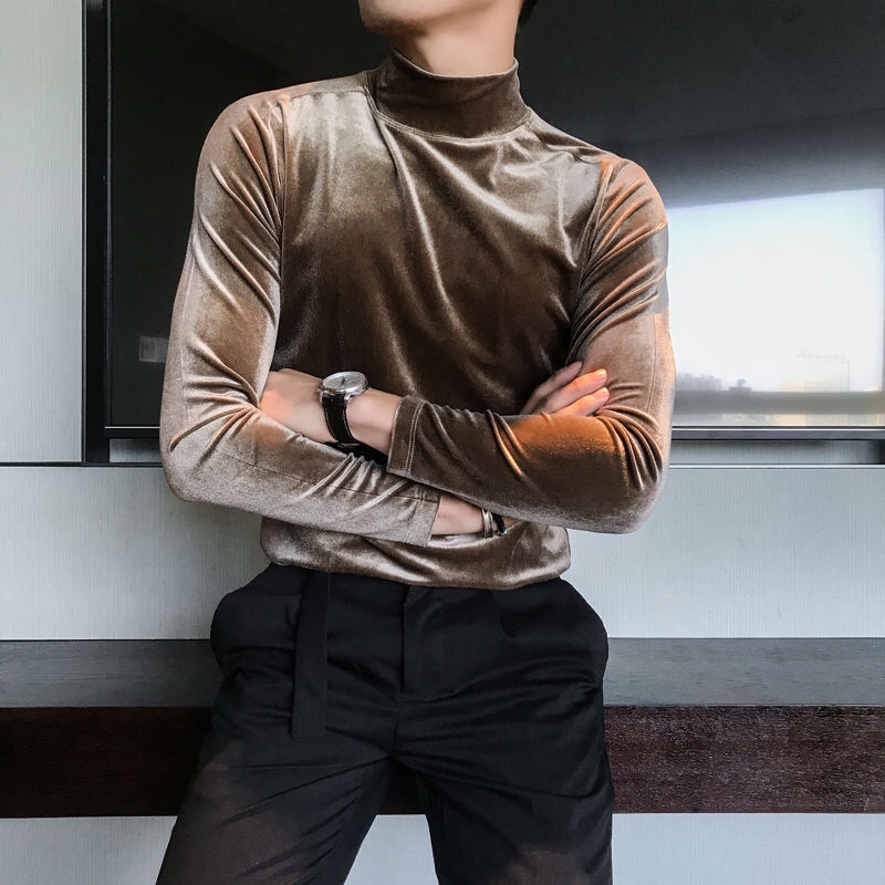 Áo Thun Tay Dài Cổ Lọ Vải Nhung Giữ Ấm 6 Kiểu Họa Tiết Kẻ Sọc Size M-5Xl Thời Trang Mùa Xuân Cho Nam