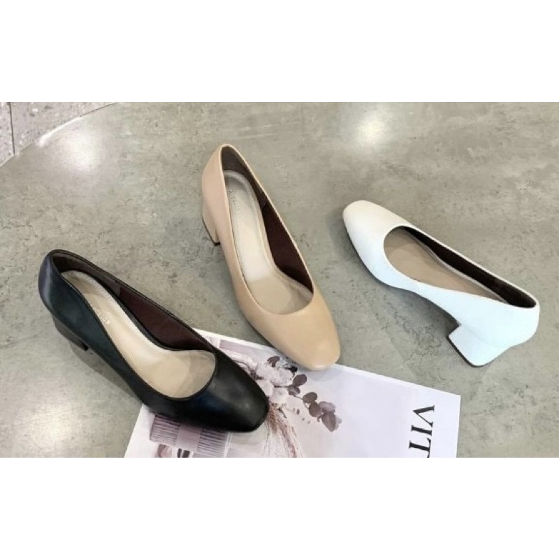 Giày cao gót công sở nữ 5 phân mũi vuông đế vuông guốc tiếp viên hàng không cao cấp Annmodels chất liệu xi mem_A892XM-XB