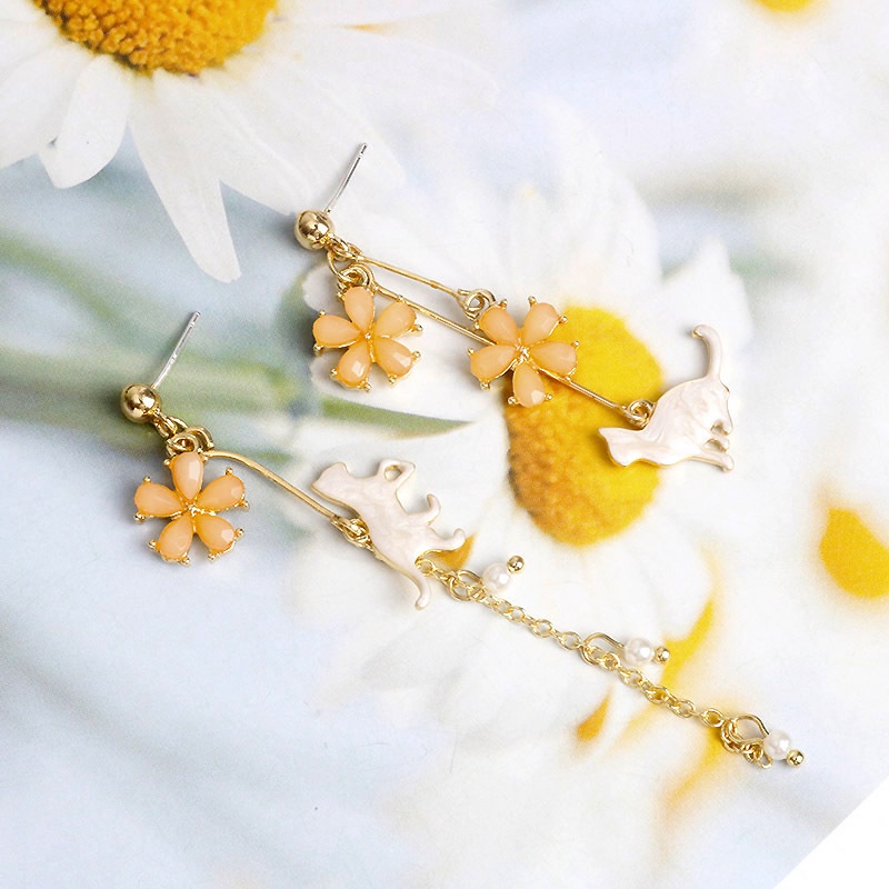 Bông tai dáng dài hình mèo và hoa xinh xắn thời trang cho nữ