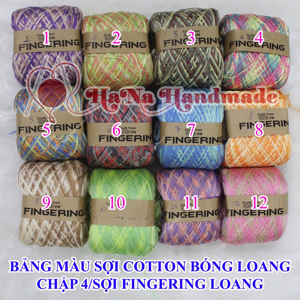 Sợi Cotton bóng chập 4 loang/ sợi fingering 4ply loang