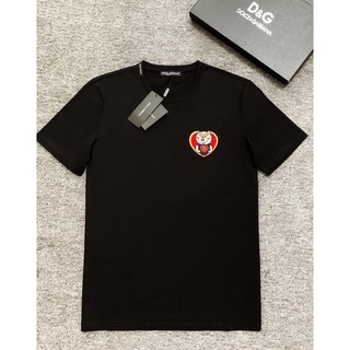 DOLCE & GABBA Summer 2021 men's short-sleeved t-shirt, round neck, badge embroidery, cotton, no ball