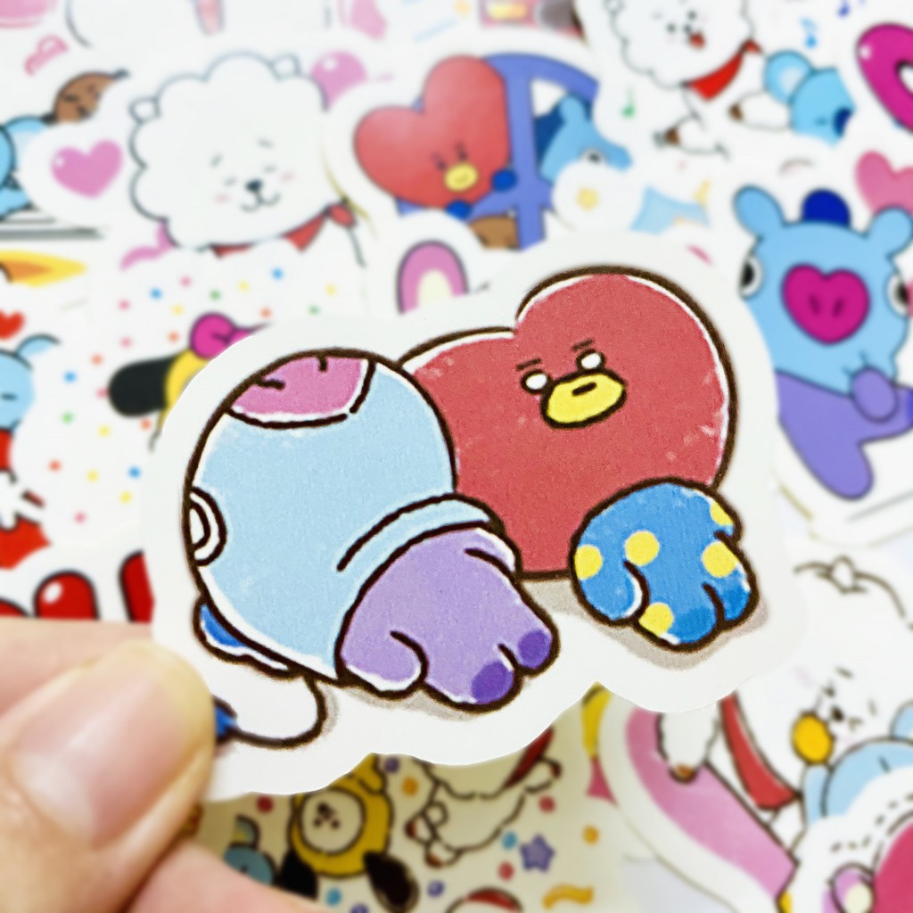 Bộ 32 miếng sticker BT21 (1) dán trang trí laptop, máy tính bỏ túi, vali, điện thoại, đàn ghita, hộp..