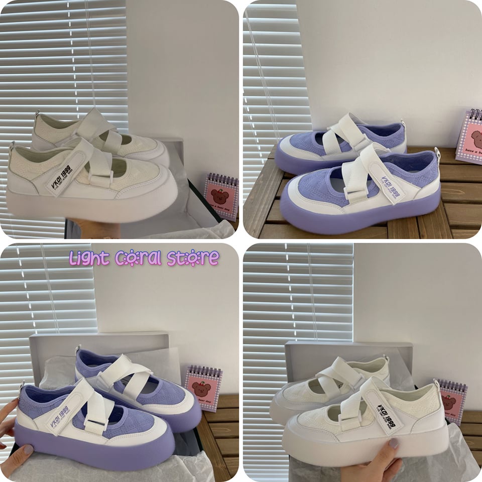 (ORDER) Giày nữ thời trang ulzzang hở kiểu quai dán chéo phối màu tone trắng sữa và tím c👾👾👾Chào mừng đến với cửa hàng c