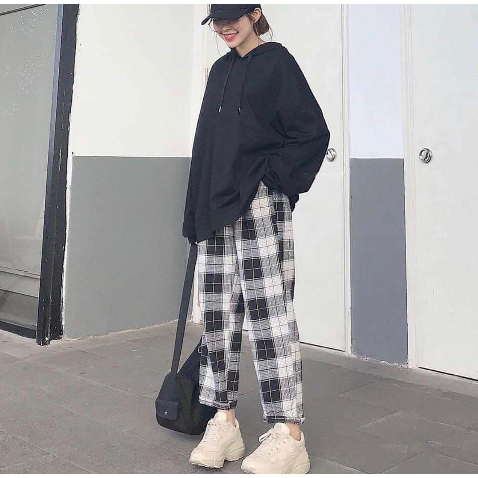 Quần Culottes Kẻ Caro Cạp Chun Ống Suông Ulzzang Nữ | BigBuy360 - bigbuy360.vn