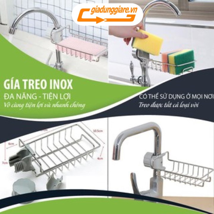 GIÁ TREO INOX dùng đựng đồ rửa chén bát tiện dụng, khay đựng xà bông, đồ vệ sinh gắn vòi nước đa năng