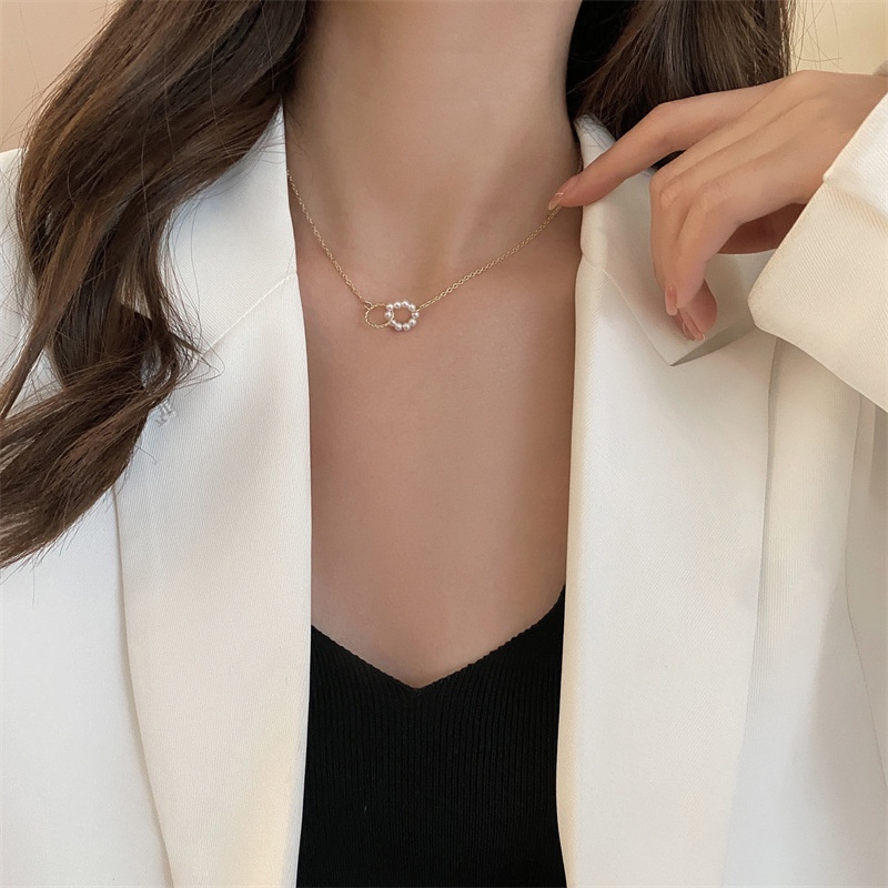 MANYUE Dây chuyền kim loại mặt ngọc trai thời trang thanh lịch cổ điển cho nữ