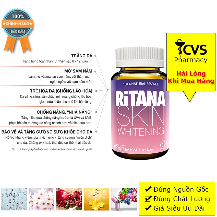 Viên Trắng Da RITANA Skin Whiting – Mờ nám, Giúp chậm lão hóa da, Chống nắng từ bên trong (Hộp 60 viên) | BigBuy360 - bigbuy360.vn