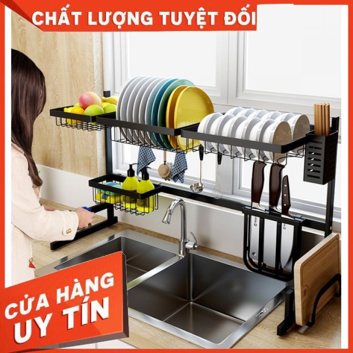 Kệ Đựng Bát Đĩa❤️FREESHIP❤️ Kệ Để Chén Đĩa Thông Minh Trên Bồn Rửa Bát Sơn Đen Cao Cấp