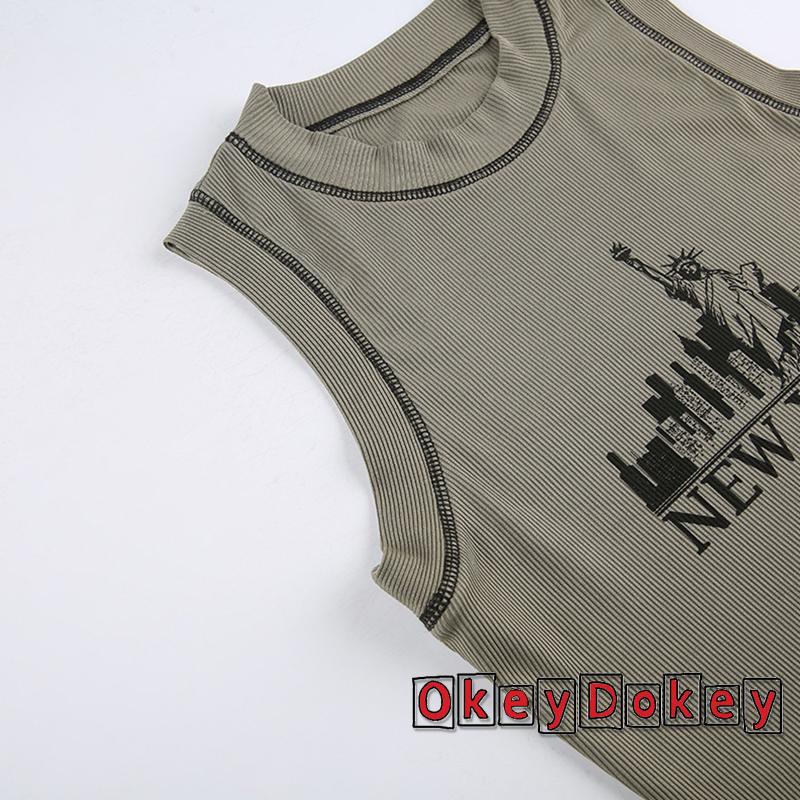 Áo Tank Top Dệt Kim Sát Nách In Chữ Thời Trang Mùa Hè Cho Nữ